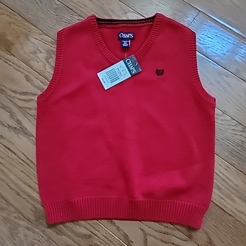 Chaps Ralph Lauren Boys Navy Red Sweater Vest Size XS 6 7 Cable Knit V Neck